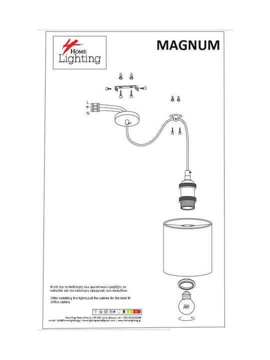 Home Lighting Hängend Kronleuchter Glocke für 4 Lampen E27 Mehrfarbig