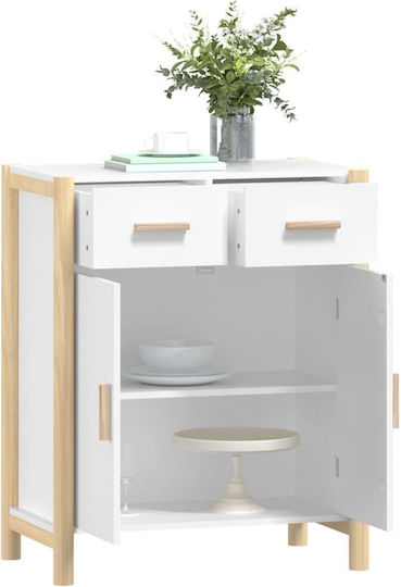 Sideboard aus Massivholz mit Schubladen Weiß 62x38x75cm