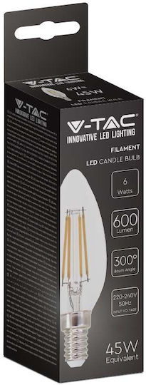 V-TAC LED крушка 6W 100mm за фасунга E14 и форма C35 Неутрално бяло 600лм