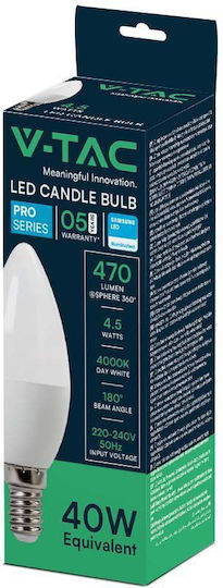 V-TAC LED Bulb 4.5W 100mm for Socket E14 and Shape C37 Natural White 470lm