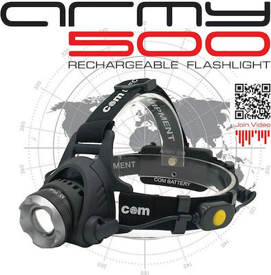 Com Rechargeable Headlamp LED with Maximum Brightness 500lm Army 500