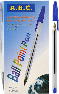 Justnote AA934 Pen Ballpoint with Blue Ink 50pcs Blue