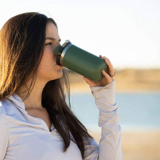 Wacaco Octaroma Grande Travel Mug Glass Thermos Stainless Steel BPA Free 435ml Pomona Green with Mouthpiece