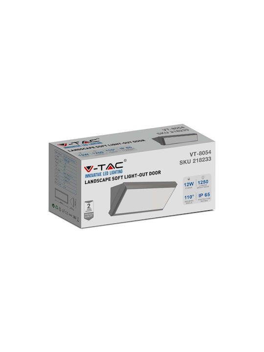 V-TAC Wall-Mounted Outdoor Ceiling Lamp LED IP65 12W with Cool White Light 26.5x12x8.1cm