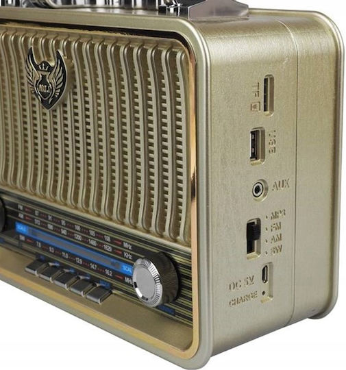 KEMAI MD-1908BT Retro Tabletop Radio Rechargeable with Bluetooth and USB Gold