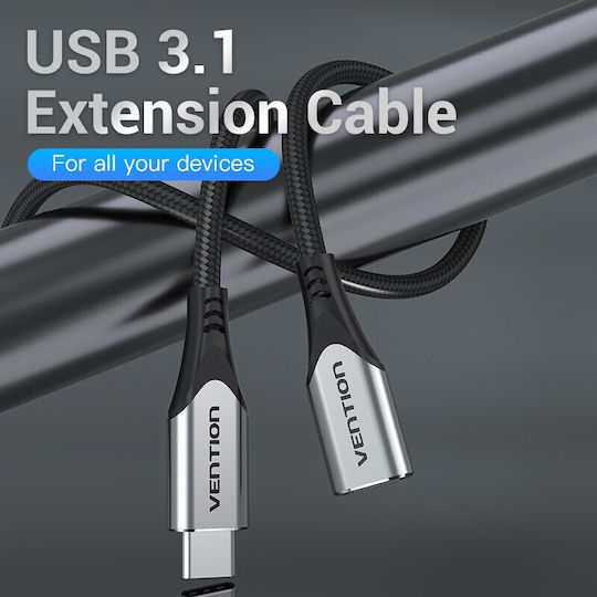 Vention Braided USB Type-C Cable USB-C Male - USB-C Female 60W PD Gray 0.5m TABHD