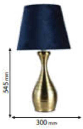Elmark Monte Metal Table Lamp for Socket E27 with Blue Shade and Gold Base
