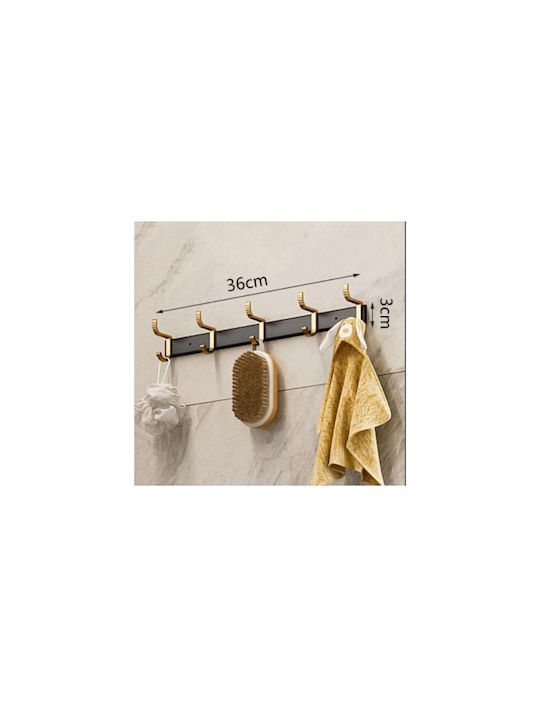 Wall-Mounted Bathroom Hook with 5 Positions ​36x1cm Black