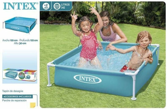 Intex Mini Frame Kinder Quadratisches Schwimmbecken 342lt mit Metallic-Rahmen 122x122x30cm Hellblaue