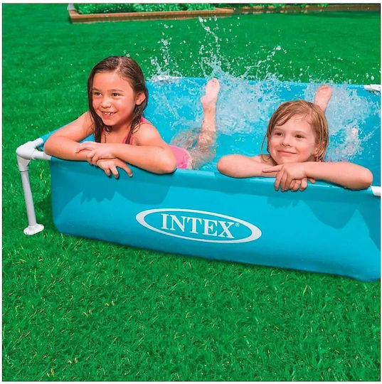 Intex Mini Frame Kinder Quadratisches Schwimmbecken 342lt mit Metallic-Rahmen 122x122x30cm Hellblaue