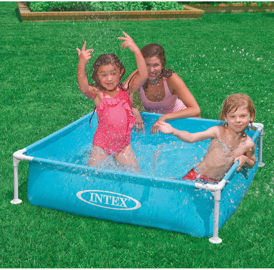 Intex Mini Frame Kinder Quadratisches Schwimmbecken 342lt mit Metallic-Rahmen 122x122x30cm Hellblaue