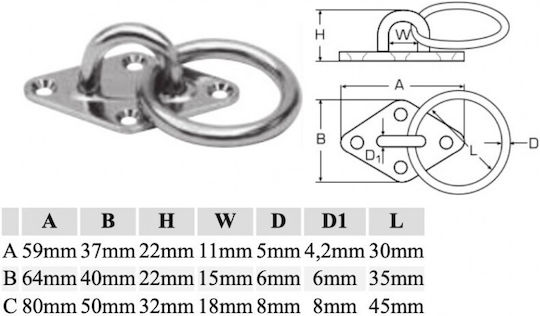 Boat Deck Pad Eye 59mm
