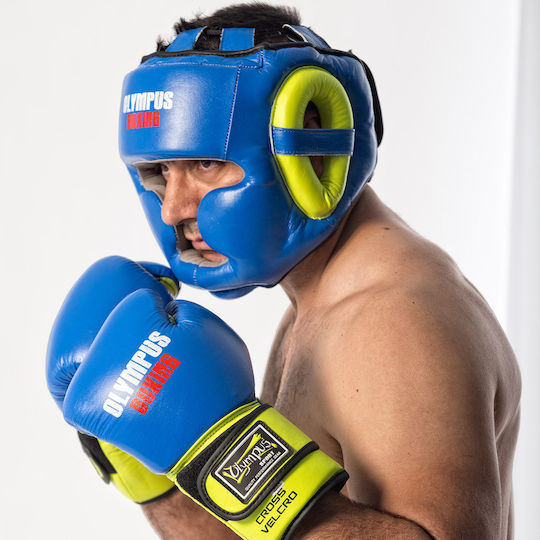 Olympus Sport Boxing Pro Κάσκα Πυγμαχίας Ενηλίκων Κλείστού Τύπου Δερμάτινη Μπλε