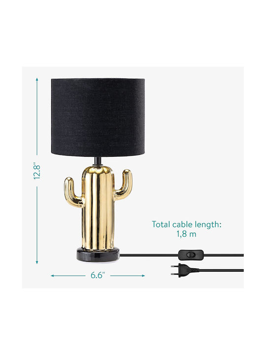 Navaris Cactus Fabric Table Lamp for Socket E14 with Gold Shade and Base