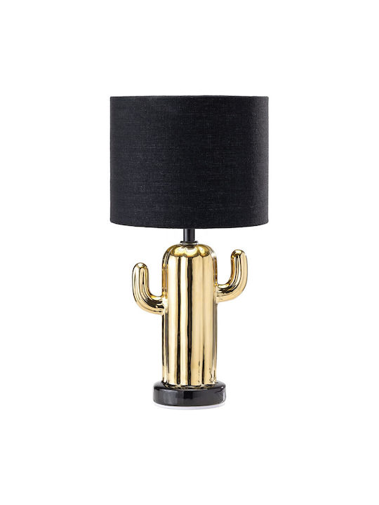 Navaris Cactus Fabric Table Lamp for Socket E14 with Gold Shade and Base