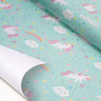 Legami Milano Unicorn Einwickelpapier für Geschenke mit Motiv "Einhörner" Hellblau 70x200cm.