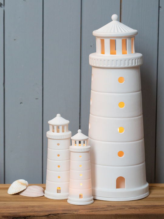 Raeder Lighthouse Candle Holder suitable for Tealights Porcelain in White Color 6.5x6.5x18cm 1pcs