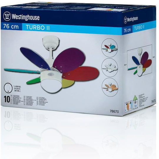 Westinghouse Turbo II Ανεμιστήρας Οροφής 76cm με Φως Πολύχρωμος / Λευκός