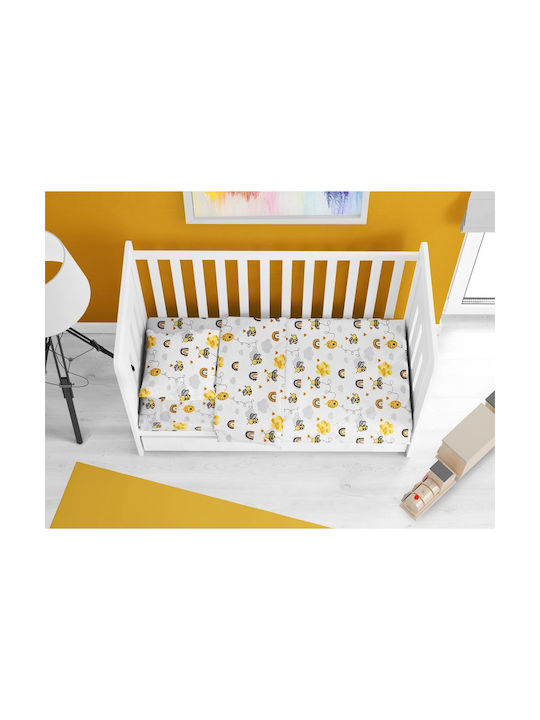 Dimcol Baby Sheet Crib Cotton Fitted White-Yellow Yellow 70x140cm
