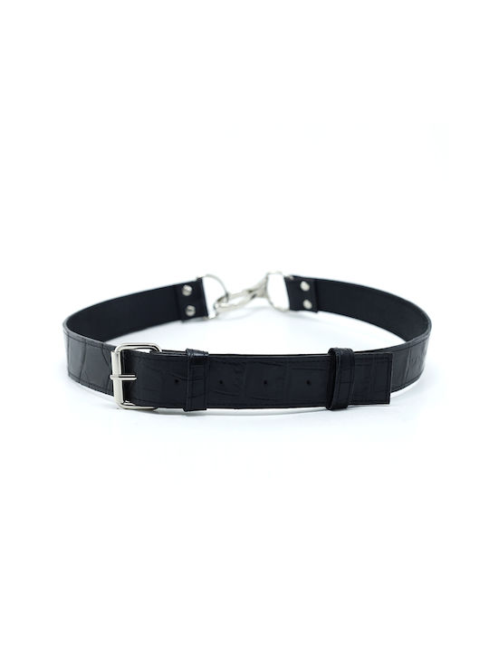 Handmade leather belt in black croco