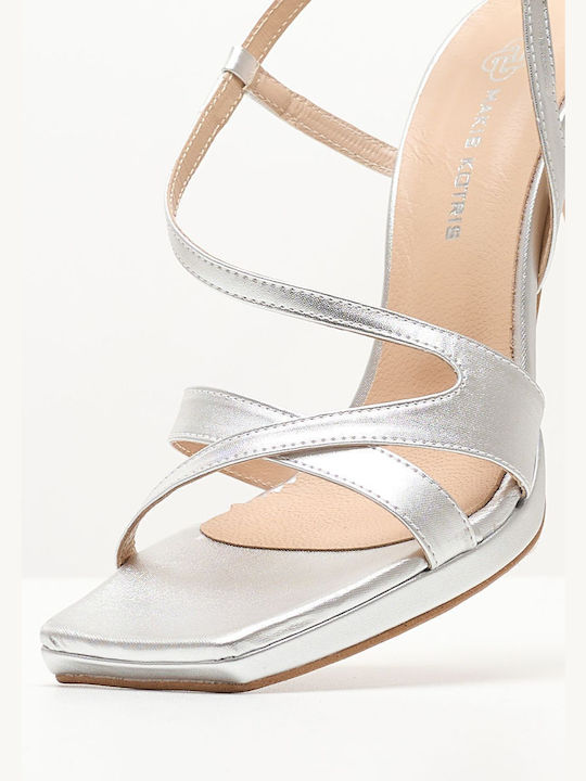 Makis Kotris Leder Damen Sandalen in Silber Farbe