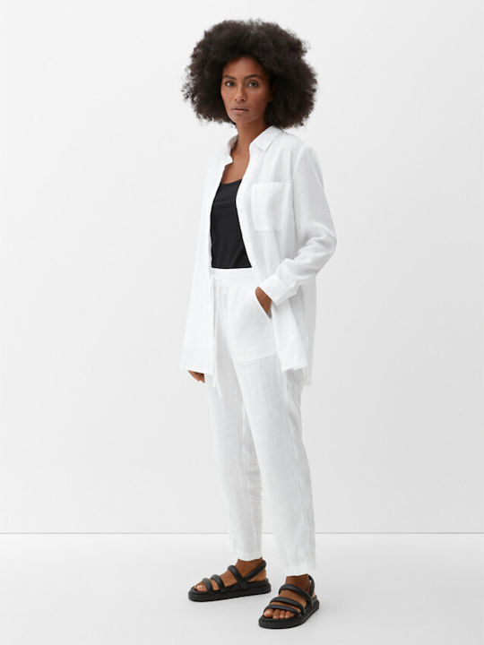 S.Oliver Women's Linen Long Sleeve Shirt White