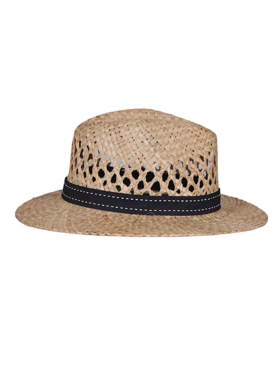 Unisex summer hat 100% natural straw one size with black ribbon and white beige details