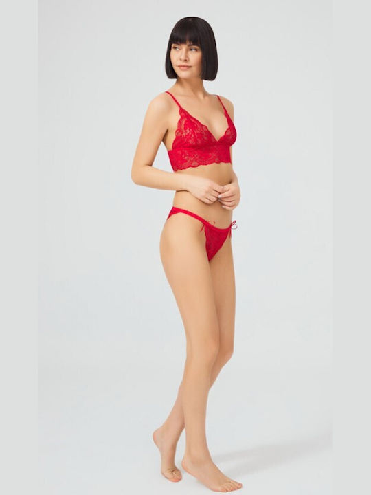 CottonHill Δαντελένιο Σετ Εσωρούχων Bralette με Slip Κόκκινο