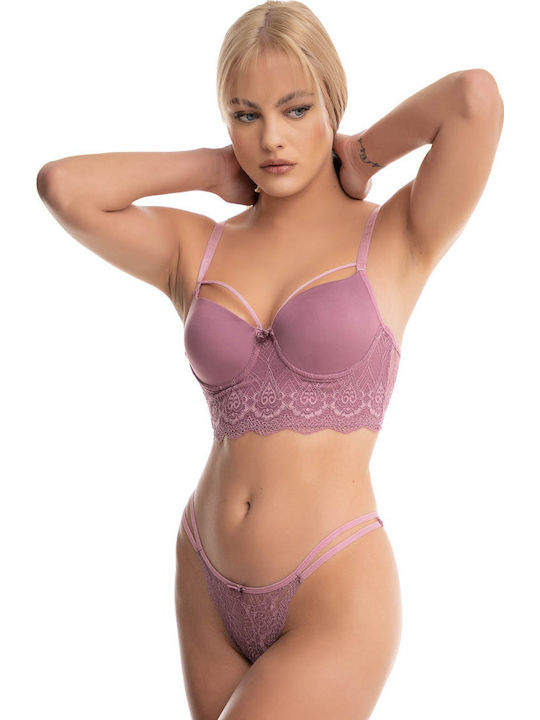 Koza Δαντελένιο Σετ Εσωρούχων Σουτιέν με Slip Dark Pink