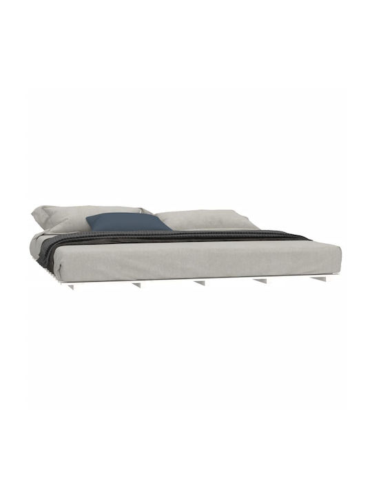 Double Bed Base Wooden White With Slats For Mattress 160x200cm