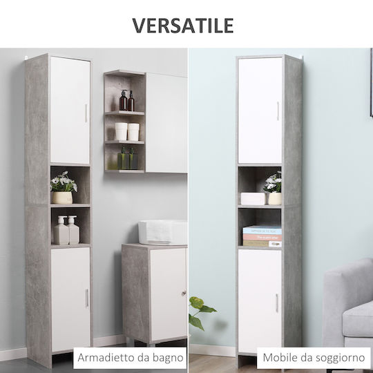 Kleankin Floor Bathroom Column Cabinet L30xD30xH180cm Gray