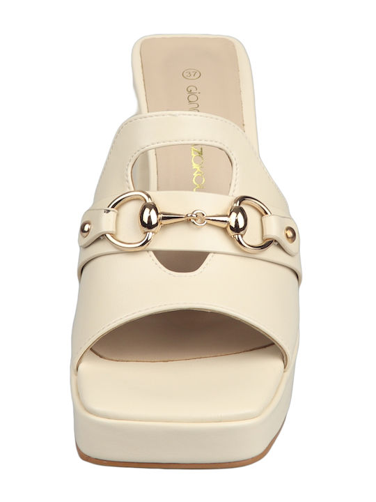 Monte Leder Mules mit Chunky Hoch Absatz Ecru