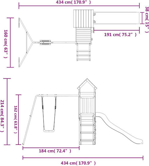 vidaXL Holzturm mit Kletterfläche Braun