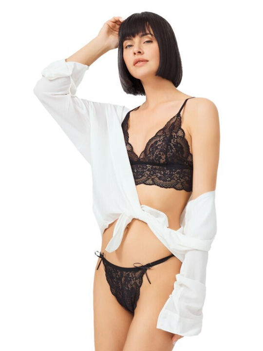 CottonHill Spitzen Unterwäsche-Set für Damen Bralette mit Schlupf Schwarz