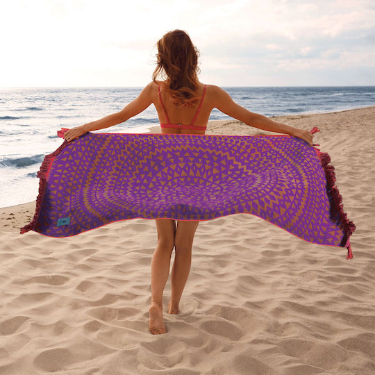 Greenwich Polo Club Beach Towel Cotton Purple with Fringes 180x90cm.