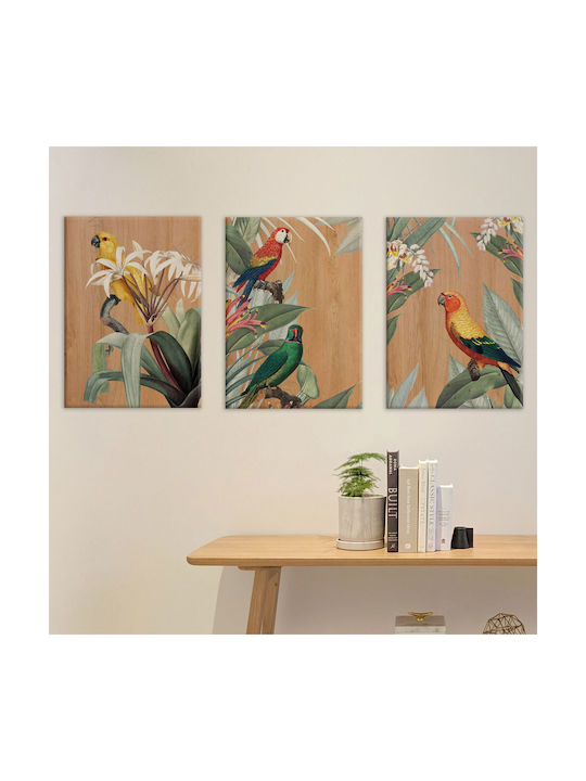 Ango Parrots Wooden Painting 42x30cm