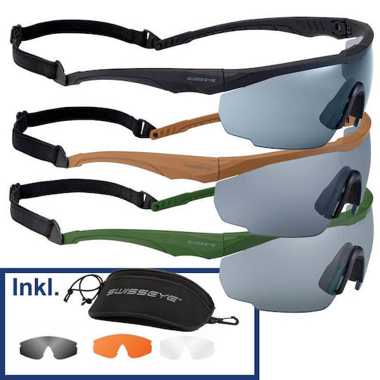 Swiss Eye Swiss Eye Shooting Glasses Blackhawk with 3 Lenses UV Protection Anti-Glare with Anti-Scratch Coating Black