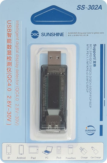 Sunshine USB Voltage & Current Meter SS-302A Tester για Service Κινητών