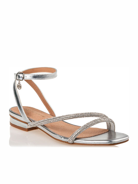 Women's Flat Sandals in Silver Color