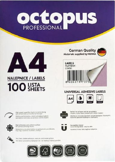 Octopus 1200 Self-Adhesive Rectangular A4 Labels 105x48mm
