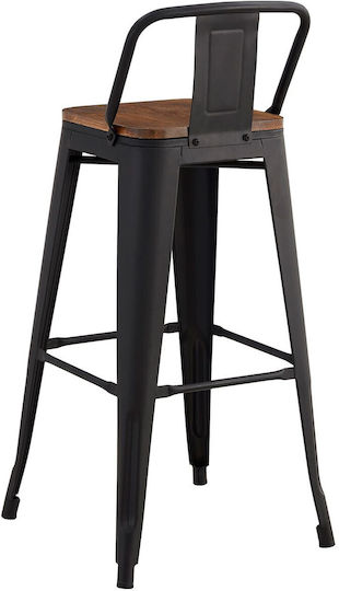 Metallischer Gartenhocker für Bar Außenbereich Relix Wood Dunkel Eiche / Schwarz 44x44x100cm