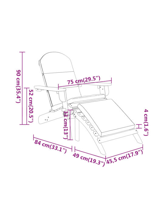 Deckchair Wooden with Cushion Brown with Table 3pcs 75x84x90cm.
