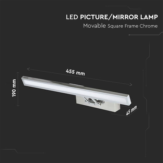 V-TAC Modern Leuchte Wand mit Integrierter LED und Warmweißes Licht Silber 45.5x4.5x19cm