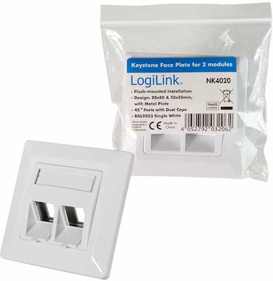 LogiLink Front Double Network Socket RJ45 White NK4020