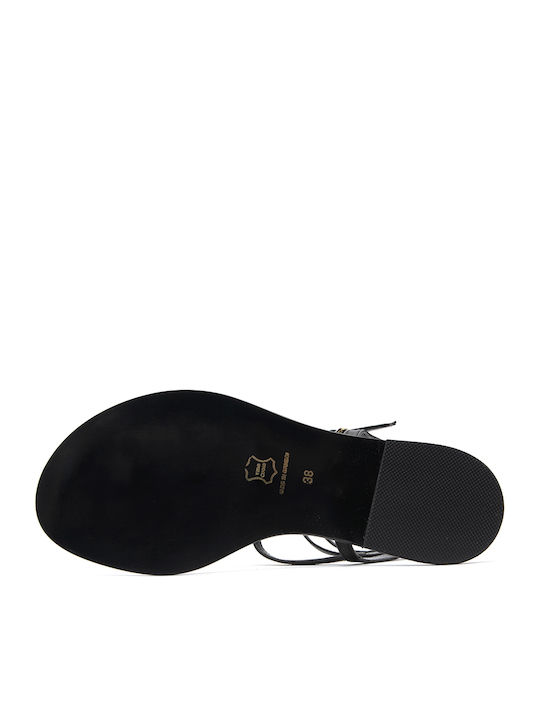 Leder Flache Sandalen für Damen in Schwarz Farbe