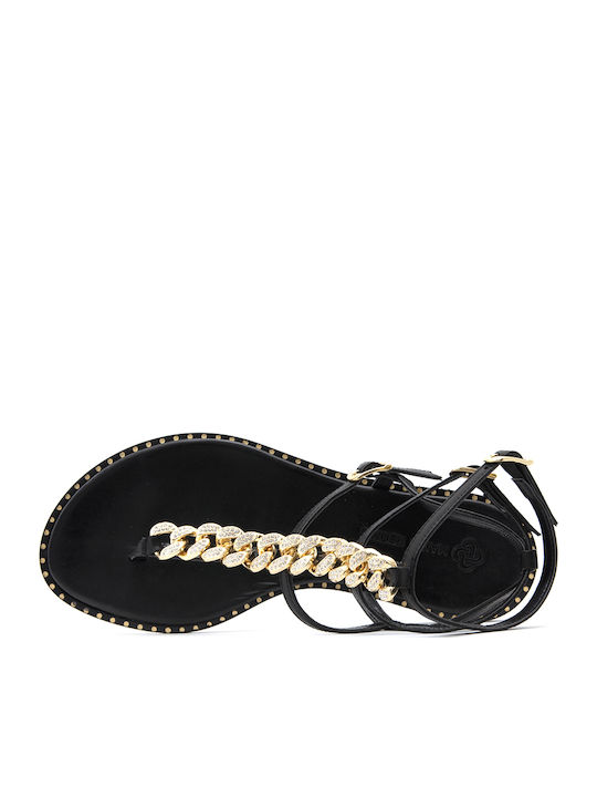 Leder Flache Sandalen für Damen in Schwarz Farbe
