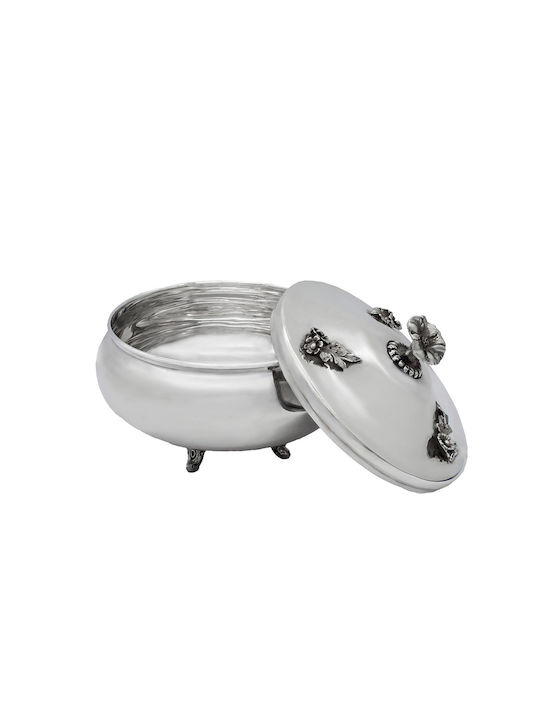 Savvas Design Vintage Φοντανιέρα Μεταλλική με Καπάκι και Πόδι 11x11x9cm Ασημί