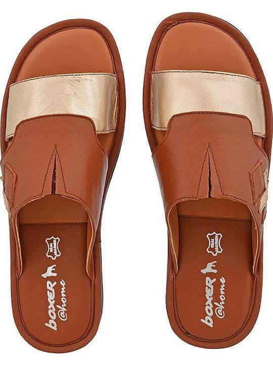 Comfort Leather Women's Flat Sandals in Tabac Brown Color