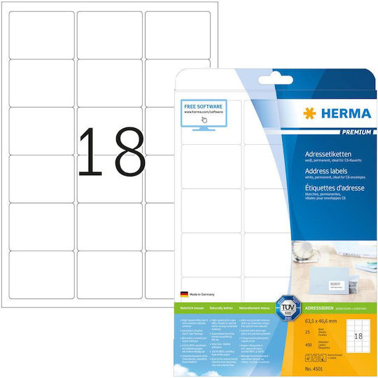 Herma Small Adhesive Labels in White Color 63.5x46.6mm