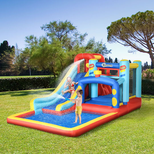 Outsunny Φουσκωτό Bouncy Castle Κάστρο με Τραμπολίνο & Τσουλήθρα για 3+ Ετών